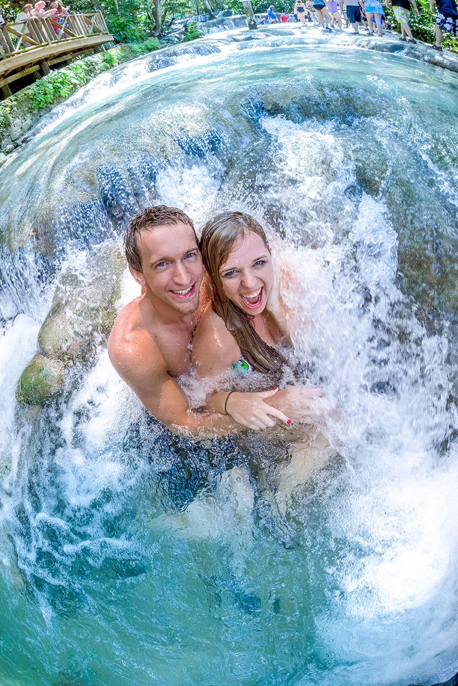 Couple posing under the Dunn's River Falls