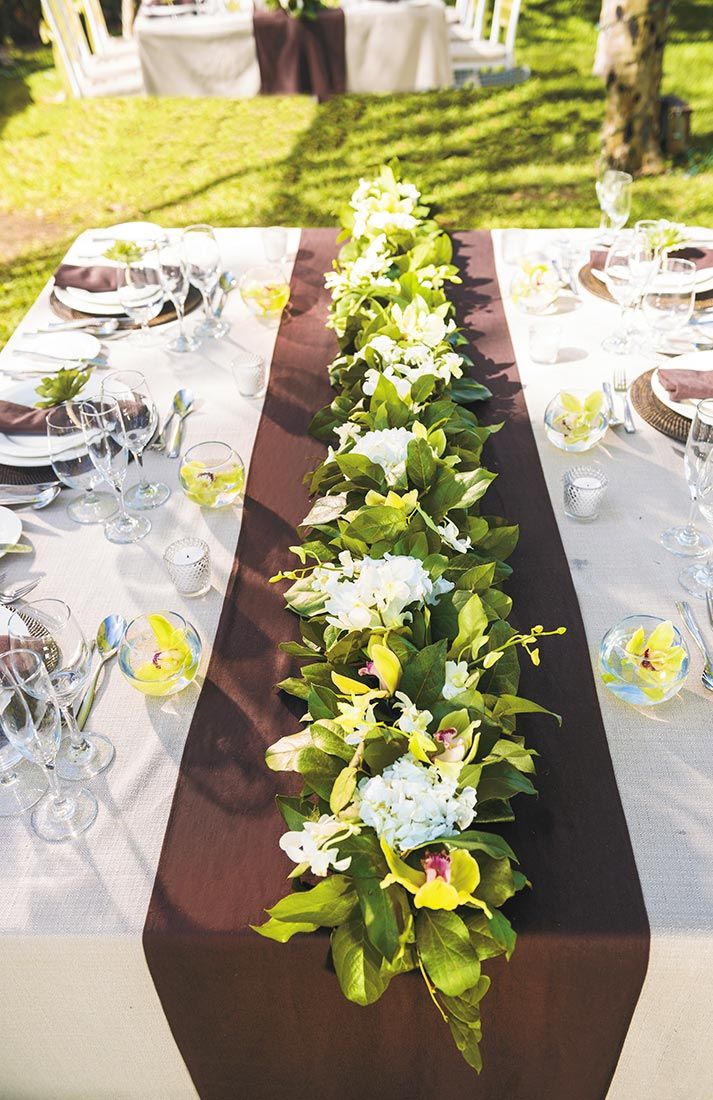 Garden wedding reception tables