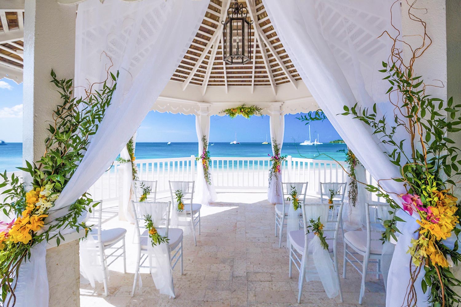 Wedding setting on beach patio