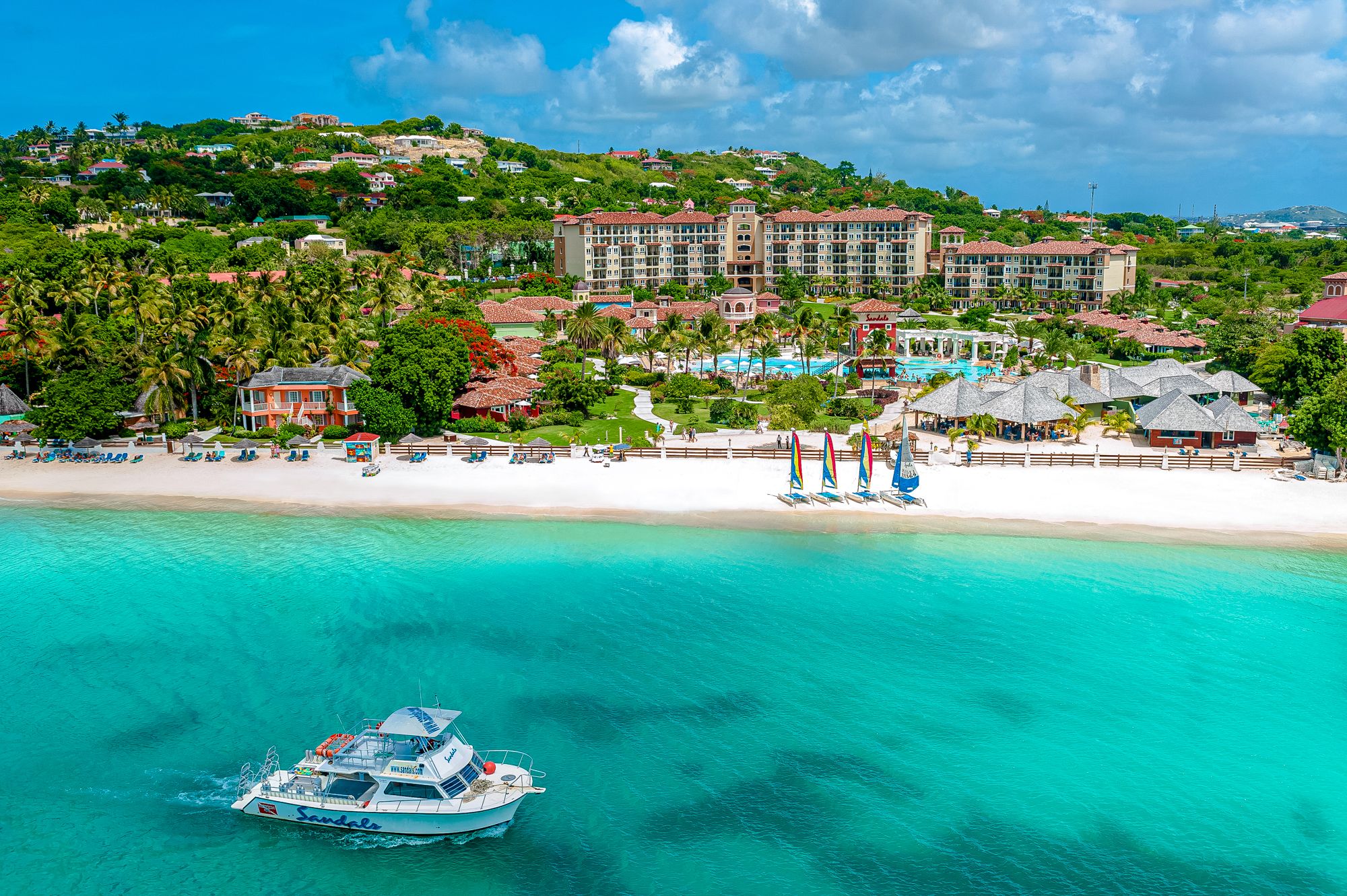 Sandals Grande Antigua Aerial Front Boat