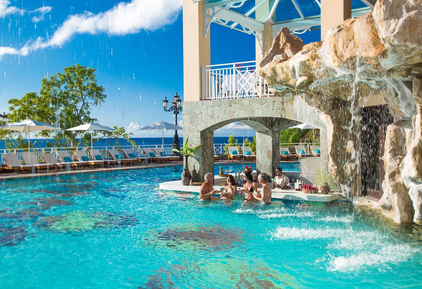Swimming pool at all-inclusive resort Sandals Regency La Toc