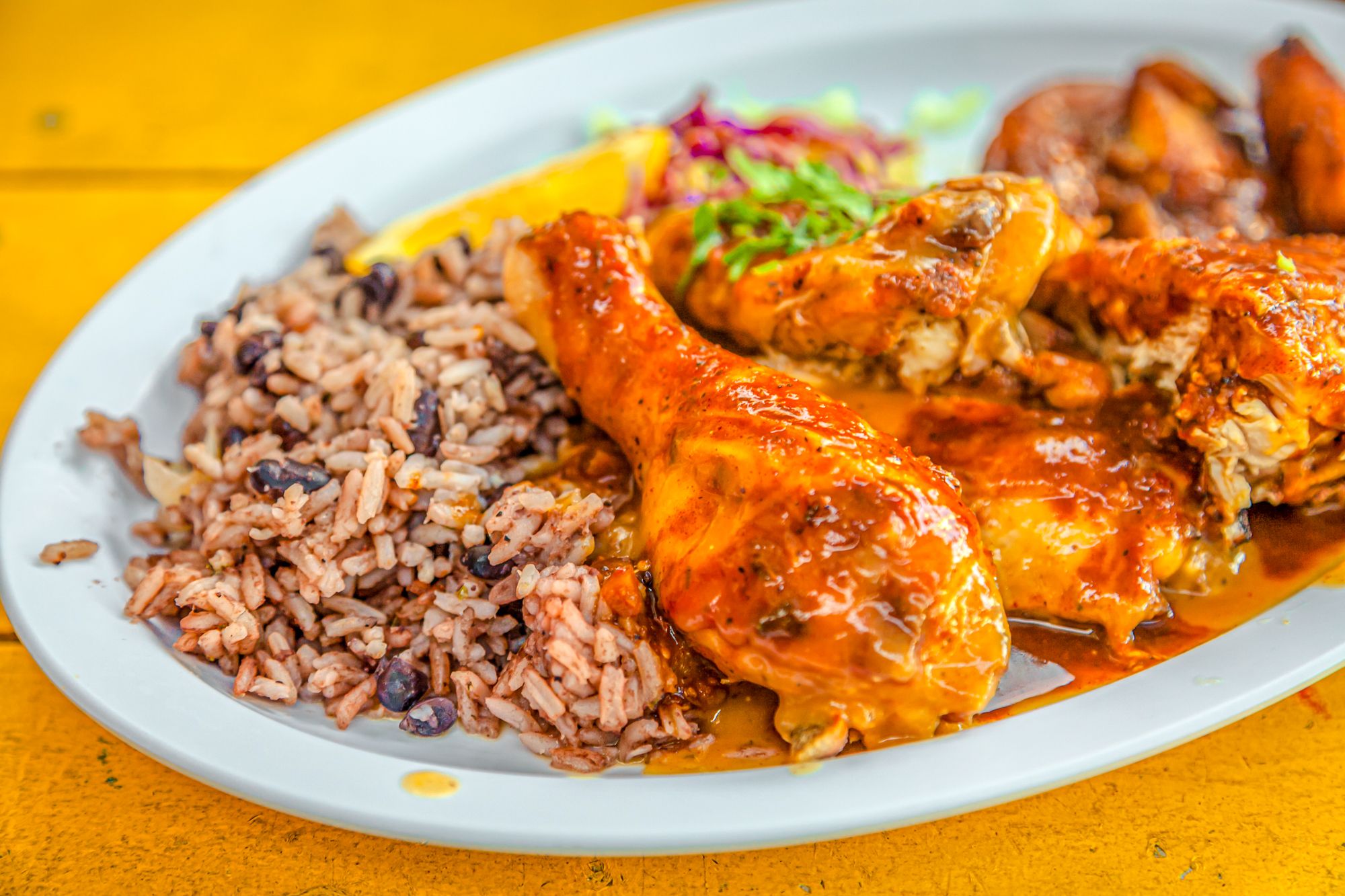 Rice Peas Jerk Chicken Barbados Food