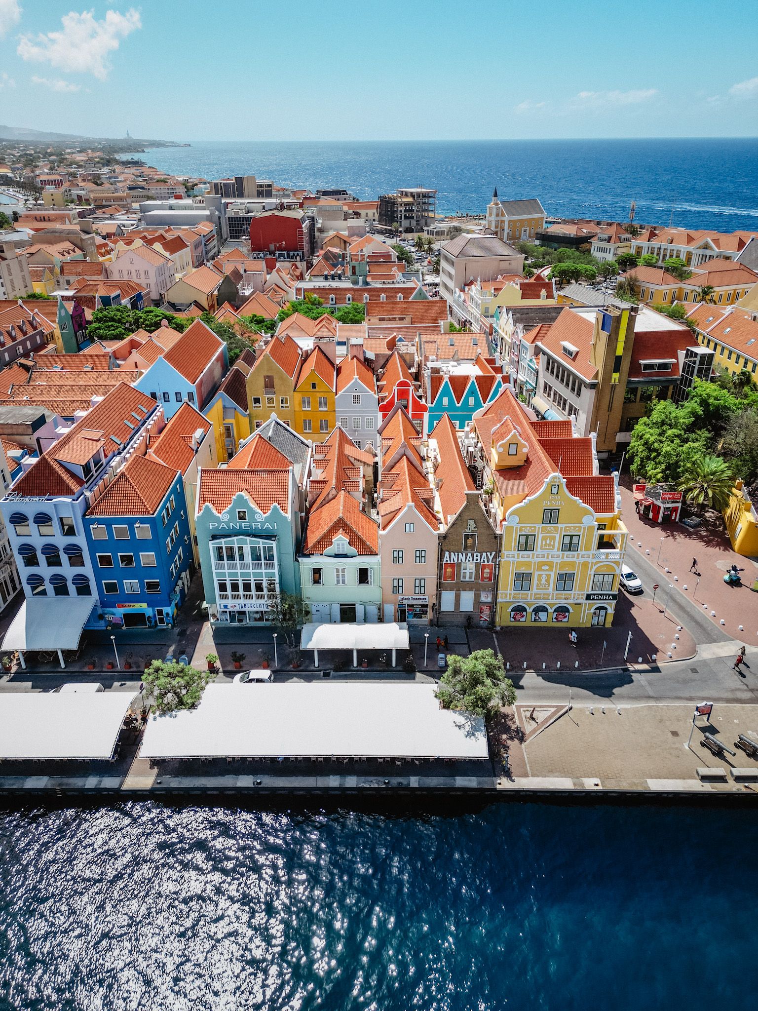 aerial view of willemstad and surrounding azure water