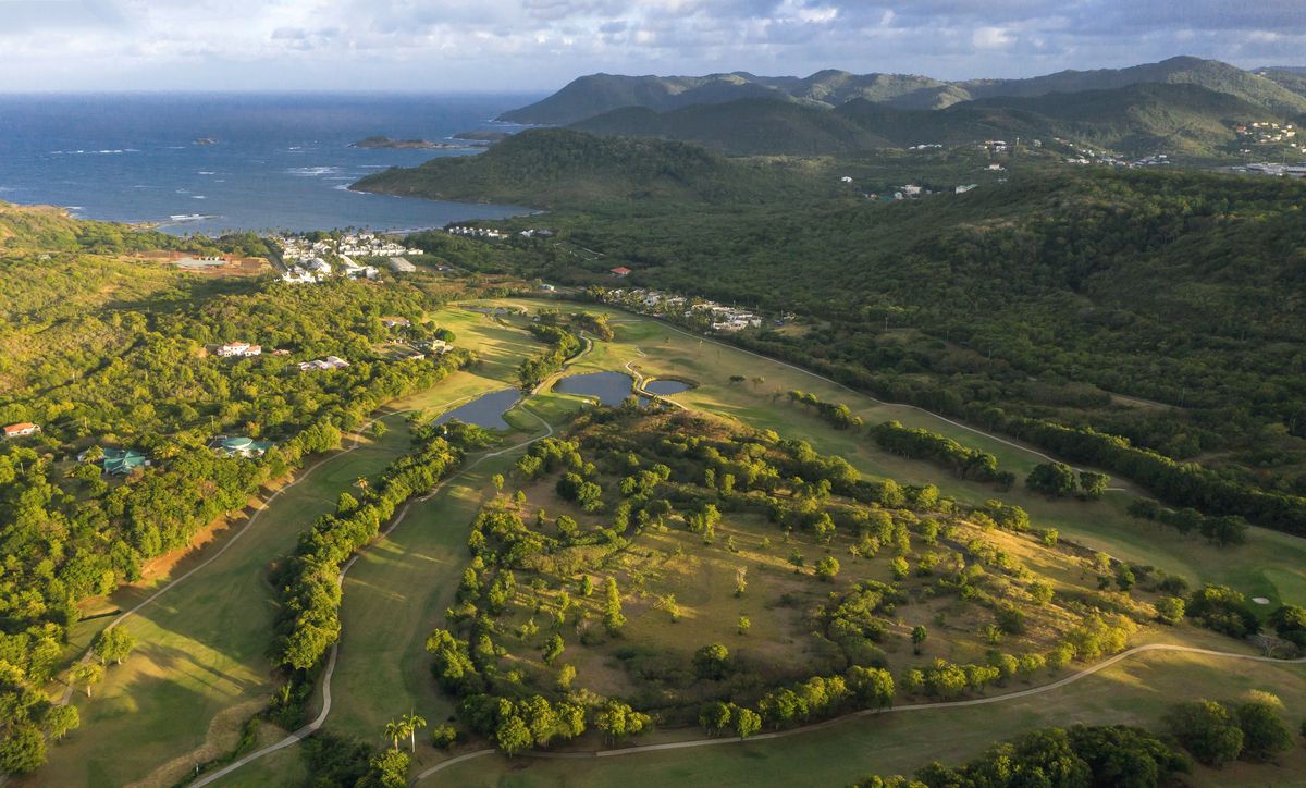 aerial view of gold course in st lucia