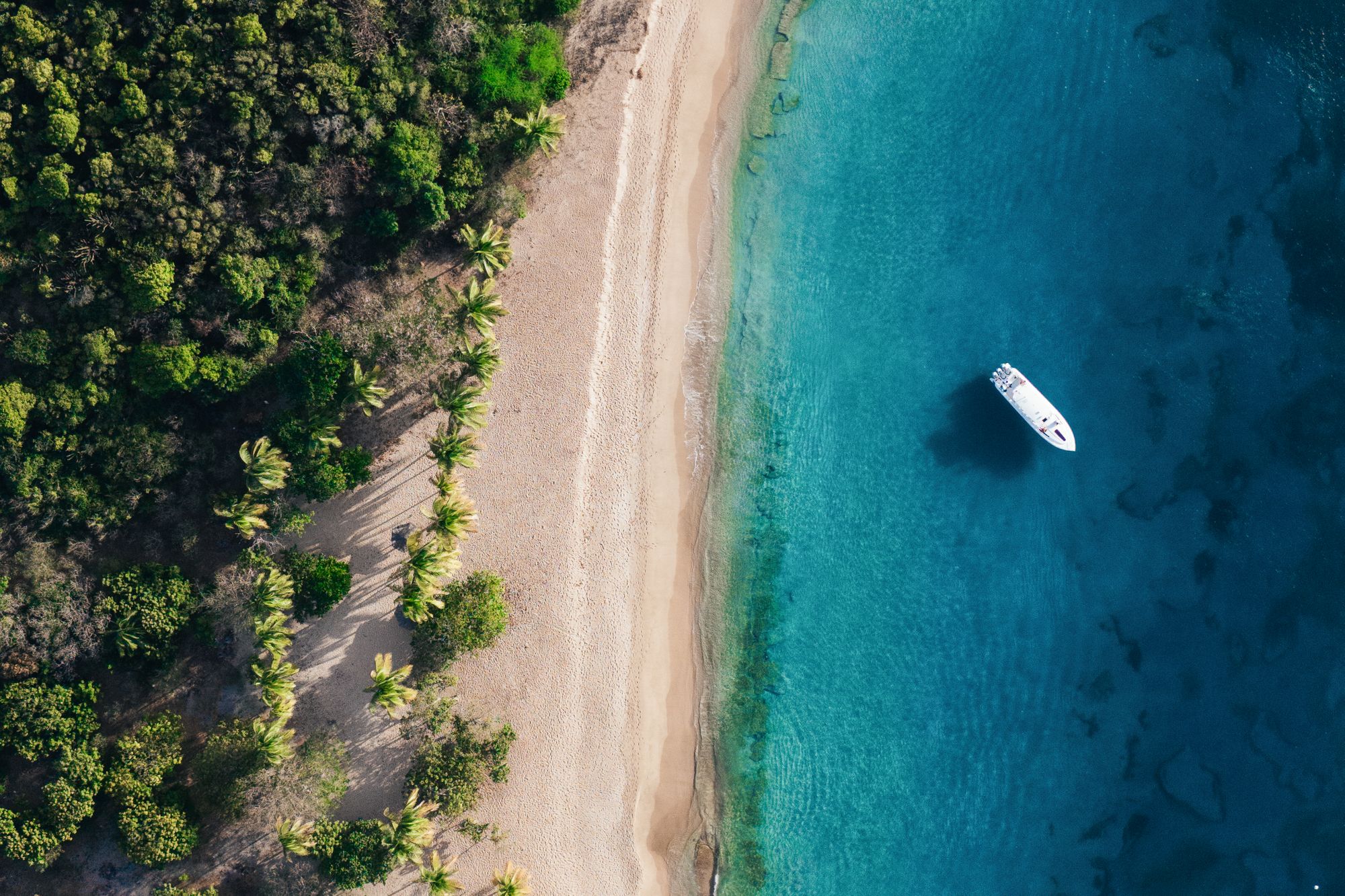 aerial of a boat off the coast of saint vincent
