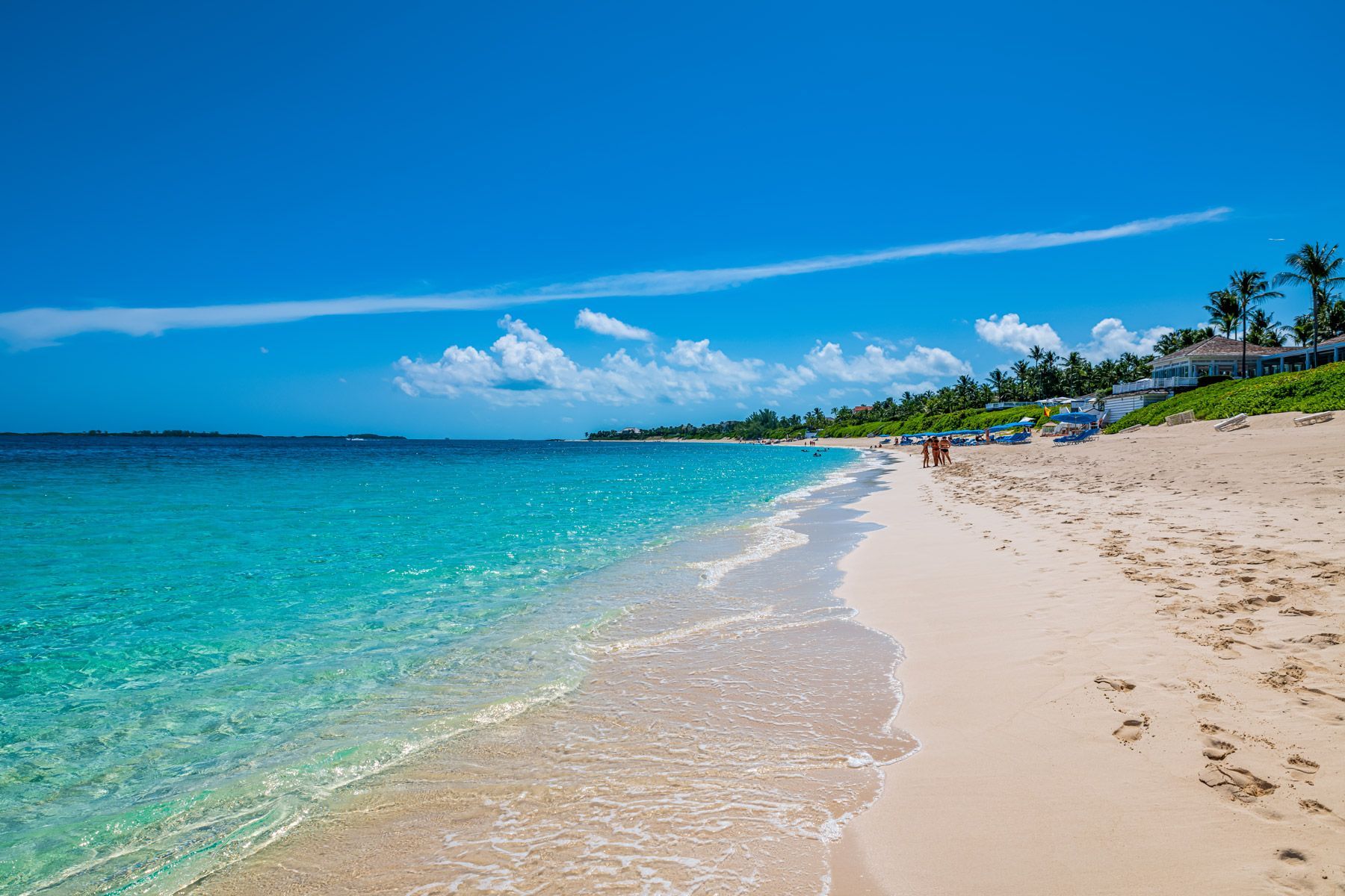 Cabbage Beach on Paradise Island in Nassau Bahamas with bright turquoise water