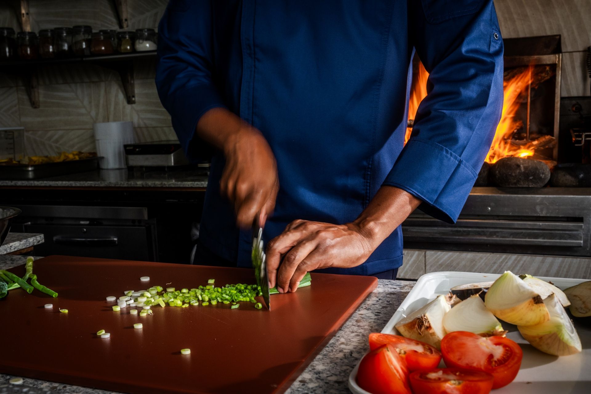 Chef preparing fresh ingredients for a romantic meal
