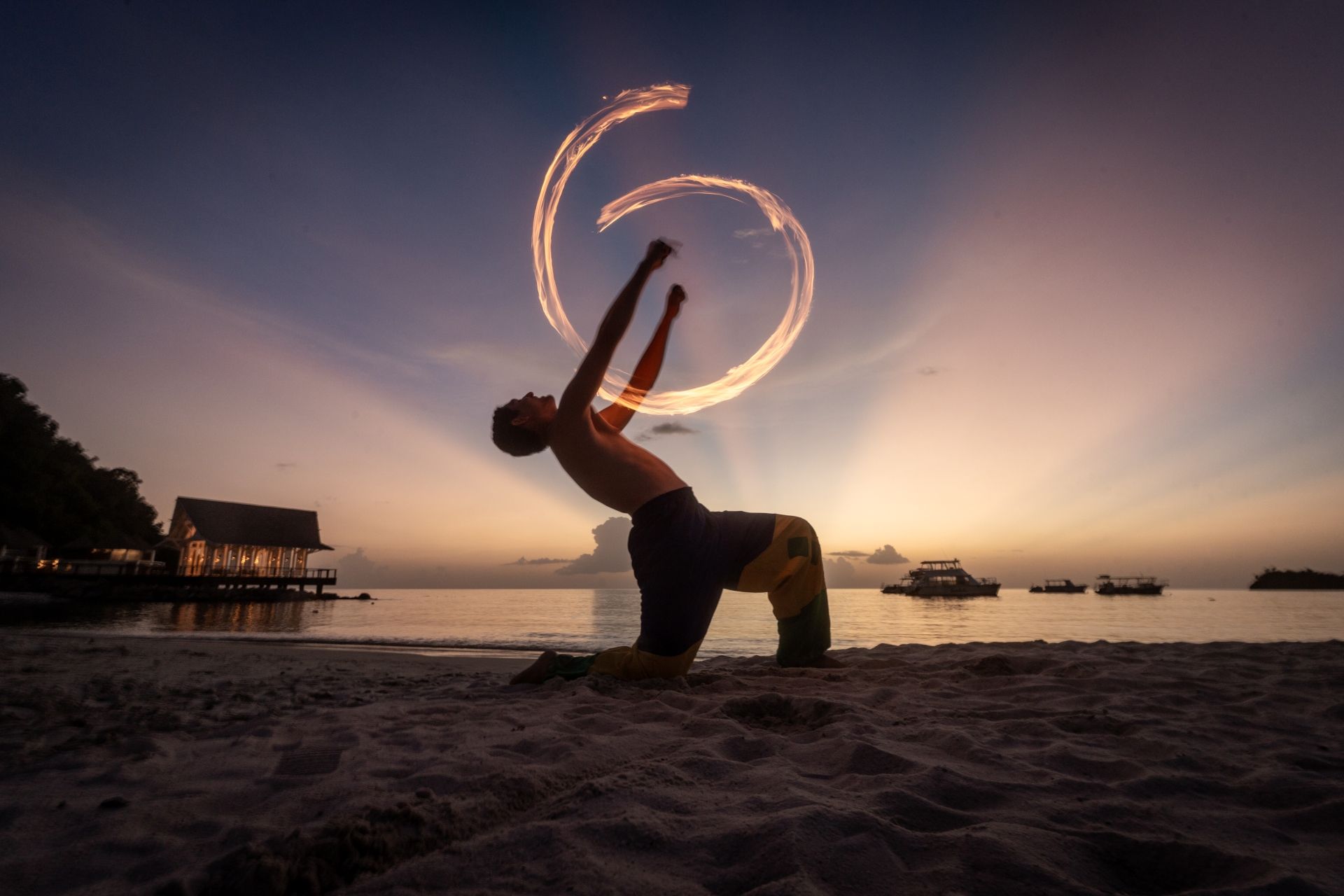 fire dancer performance beach wedding Caribbean Sandals entertainment
